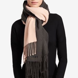 DKNY Oversized Scarf Wrap Pink Gray Double Panel Pashmina NWT